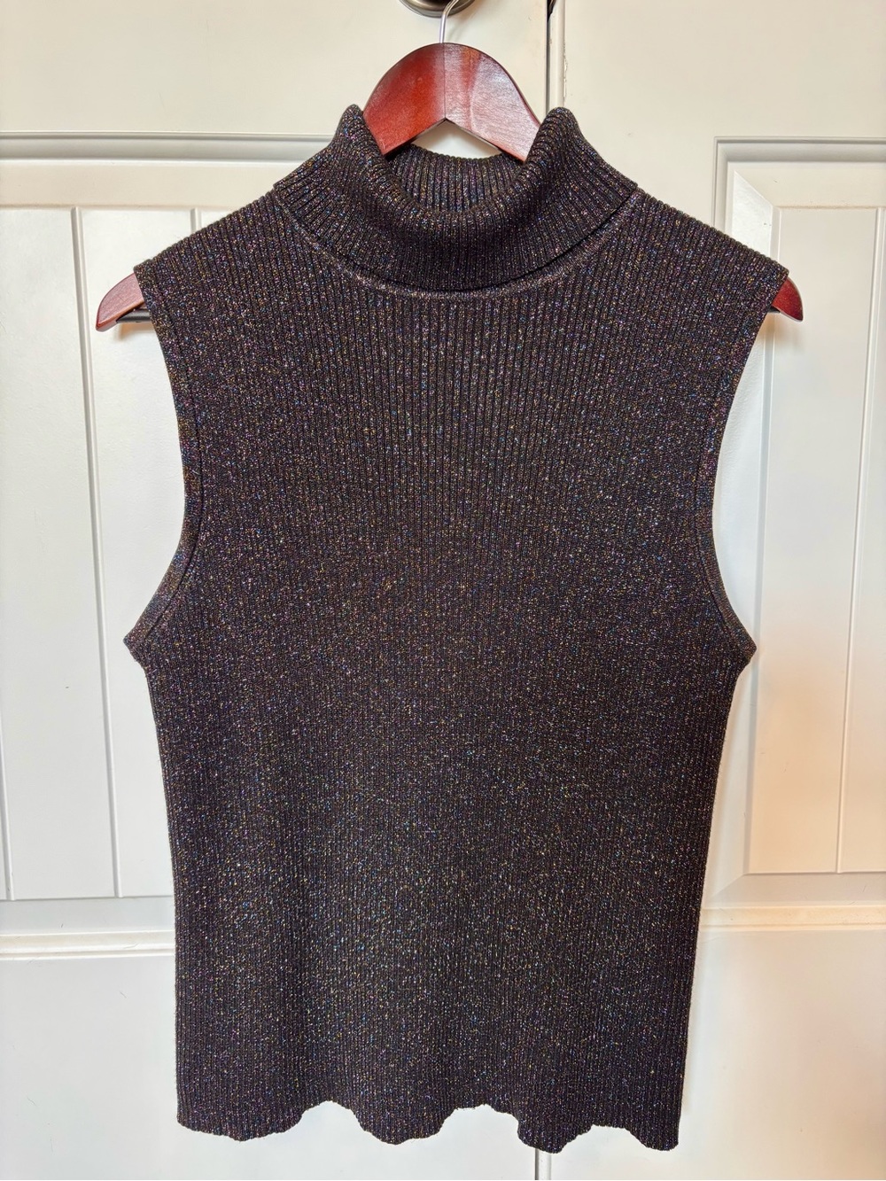 George Black Sleeveless Turtleneck Sweater with Multicolored metallic thread